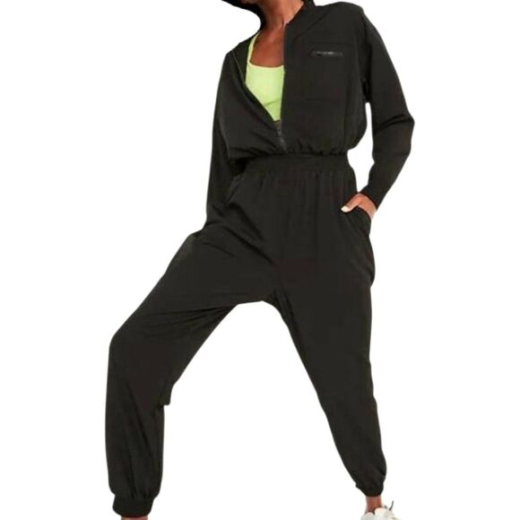 Old Navy Active StretchTech Jumpsuit Womens XS Black Cropped Front Zip Athletic - Picture 2 of 12